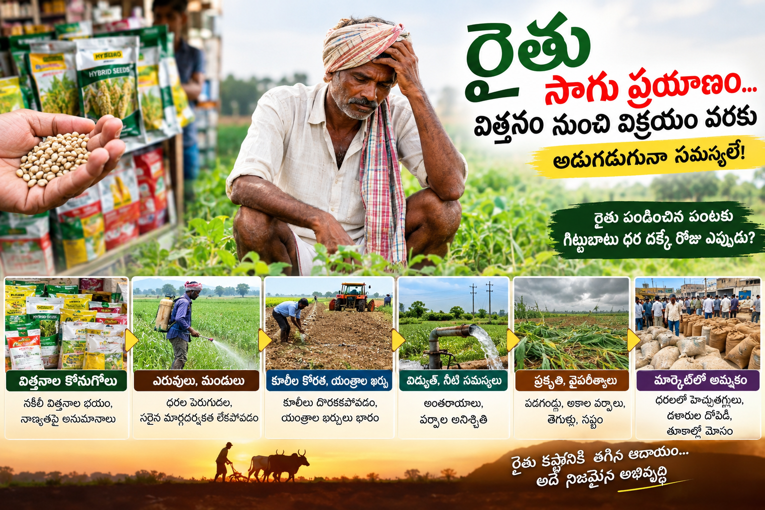 విత్తనం నుంచి విక్రయం వరకు.. రైతుకు అడుగడుగునా కష్టాలే!